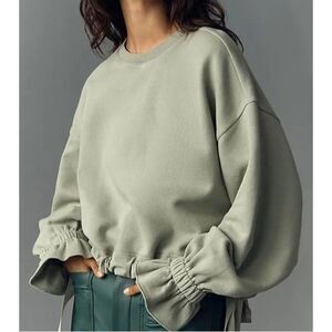 Maeve Anthropologie Big Top Sweatshirt Cotton Pullover Solid Green XS 286376